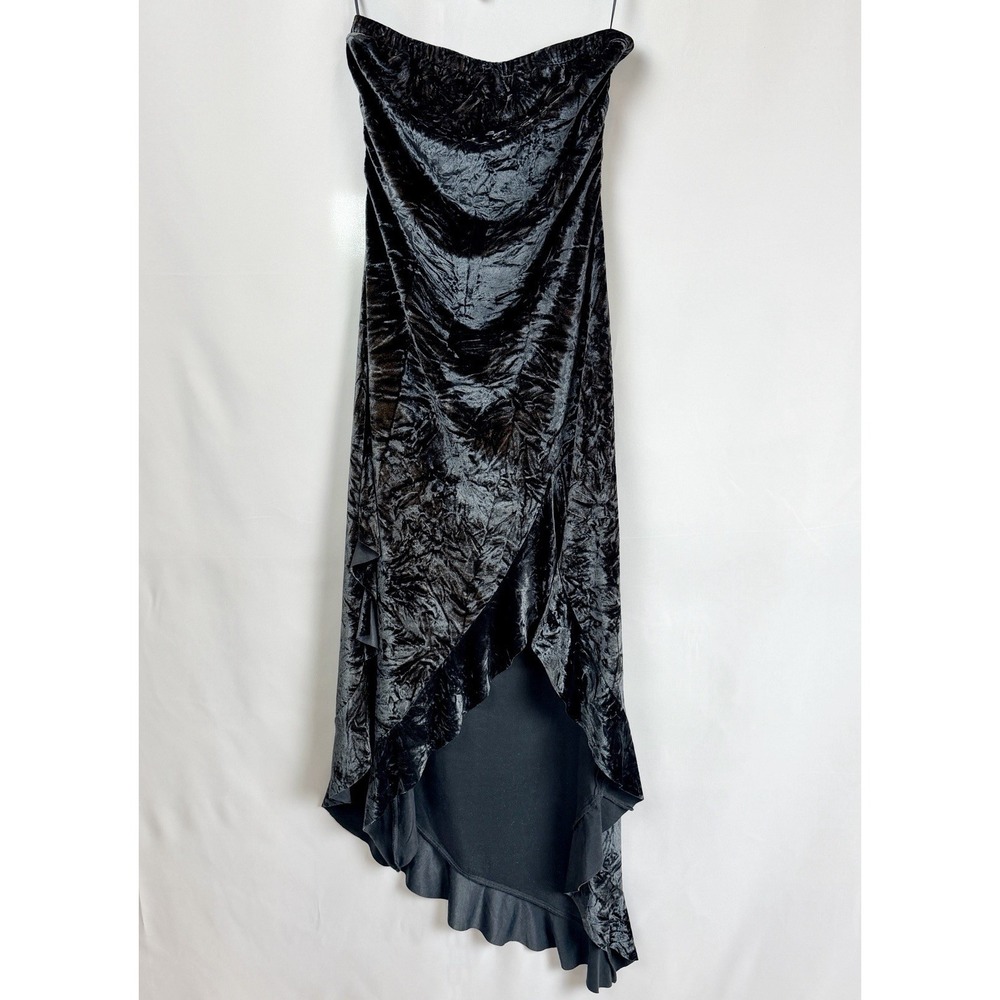 Silence + Noise Black Velvet Strapless Dress M High Low Witchy Y2K Whimsigoth